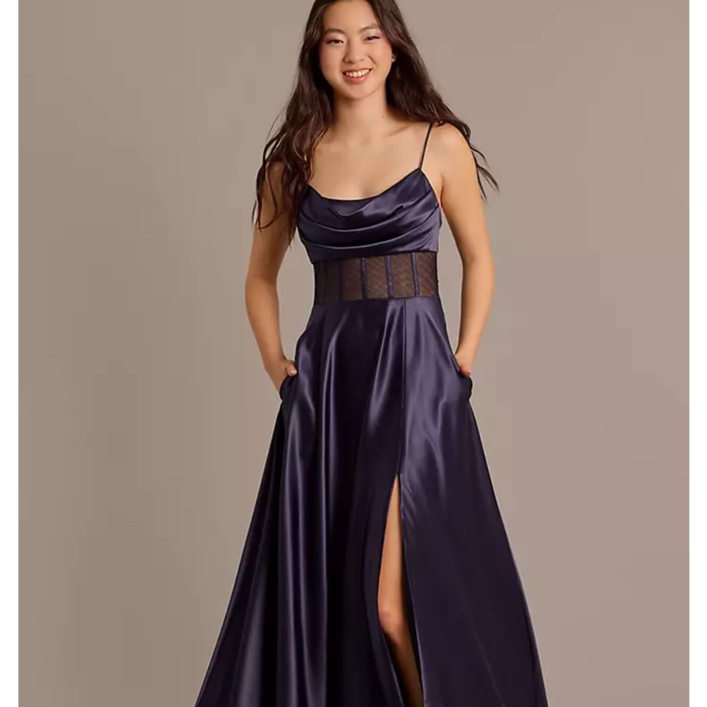 David's Bridal Illusion Corset Bodice Cowl Neck A-Line Dress *brand new size 15*